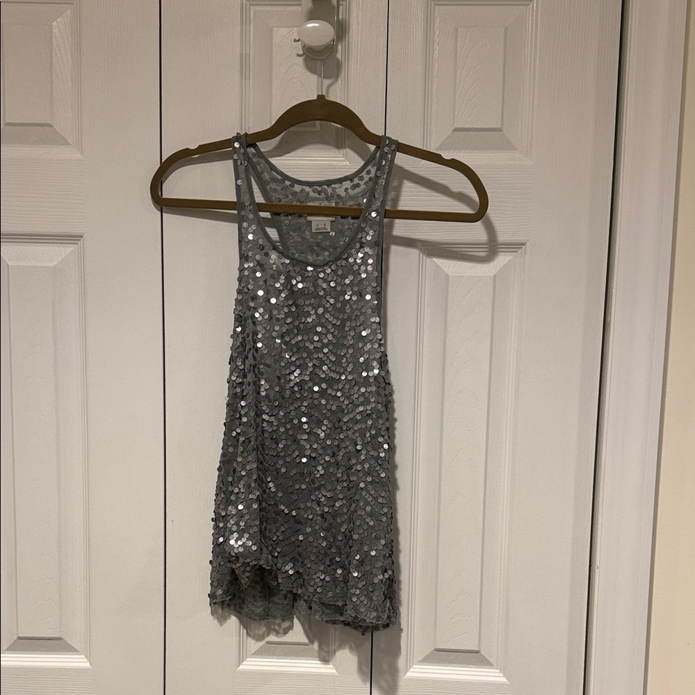 Free People Silver Sequin Mesh Top